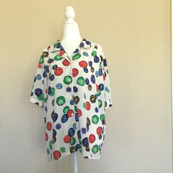 VTG TRUFFLES Women's Pleated Shoulder Colorful Blouse Chiffon Sz: M/L USA Made - Picture 2 of 10